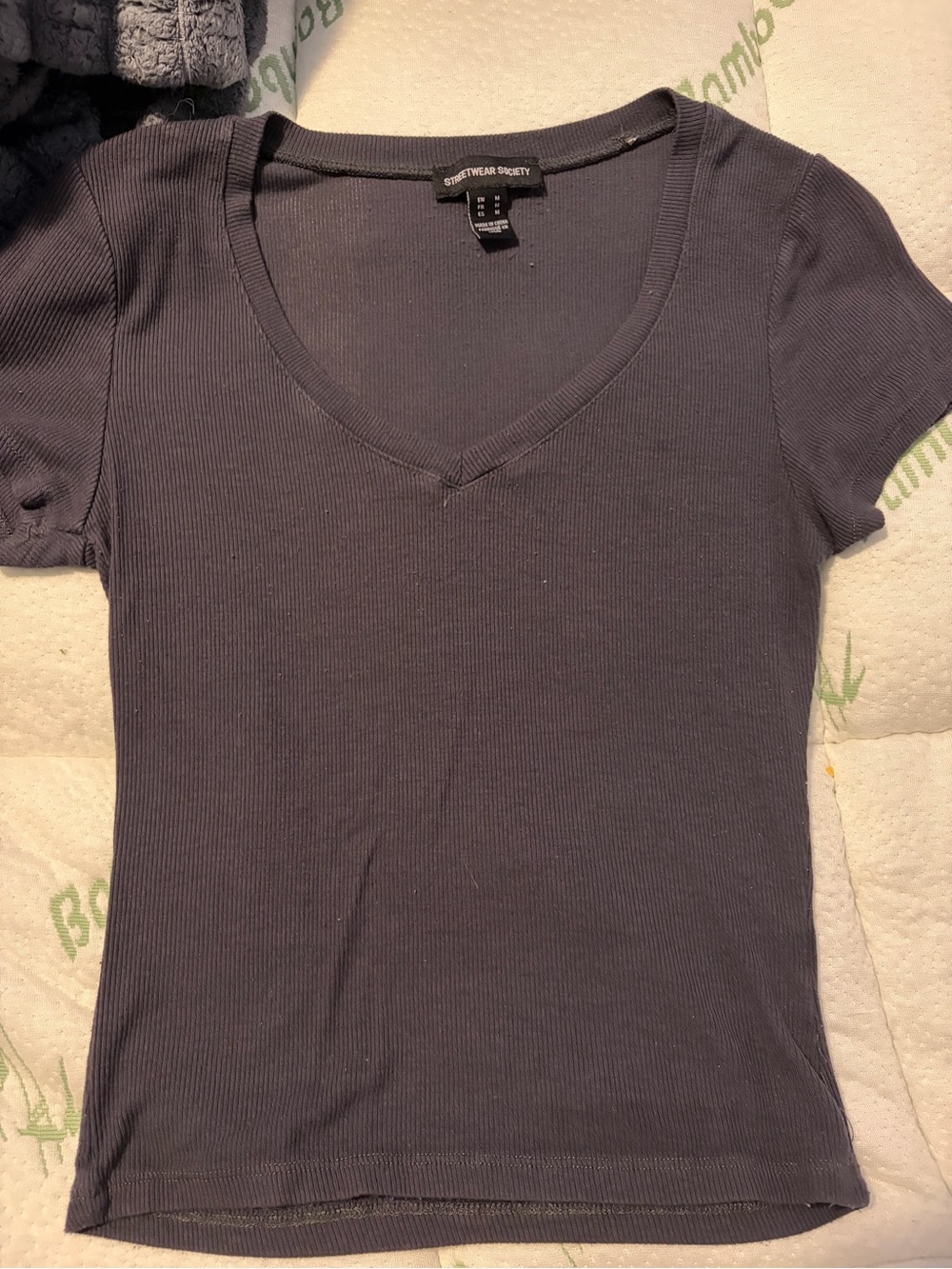 Streetwear Society Women's Dark Gray Ribbed V-Neck Tee